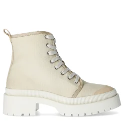 Beige Canvas Veterboots Met Blokhak^Sacha Clearance