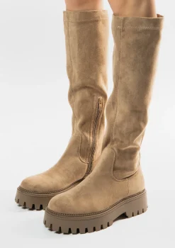 Beige Hoge Stretch Laarzen^Sacha Clearance