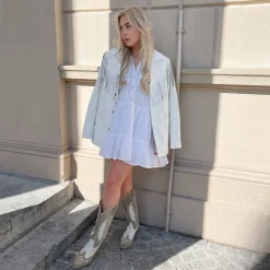 Beige Leren Cowboylaarzen Met Off White Details^Sacha Hot