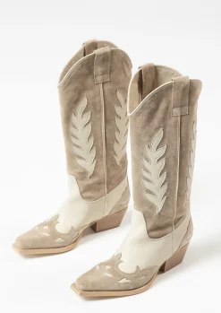 Beige Leren Cowboylaarzen Met Off White Details^Sacha Hot