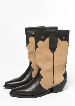 Beige Leren Cowboylaarzen Met Zwarte Details^Sacha Sale