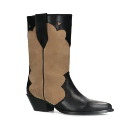 Beige Leren Cowboylaarzen Met Zwarte Details^Sacha Sale