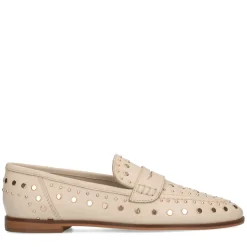 Beige Leren Penny Loafers Met Studs^Sacha Cheap