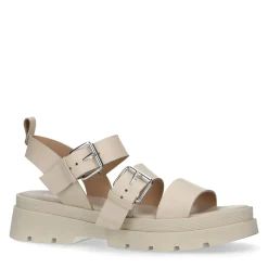 Beige Leren Plateau Sandalen Met Gespen^Sacha Fashion
