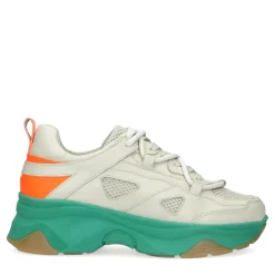 Beige Leren Platform Sneakers Met Groene Zool^Sacha Best