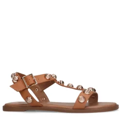 Beige Leren Sandalen Met Goudkleurige Studs^Sacha Best Sale