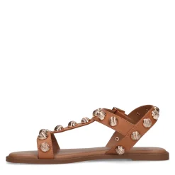 Beige Leren Sandalen Met Goudkleurige Studs^Sacha Best Sale