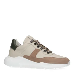 Beige Leren Sneakers Met Suede Details^Sacha New