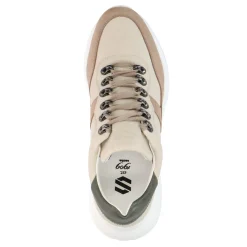 Beige Leren Sneakers Met Suede Details^Sacha New