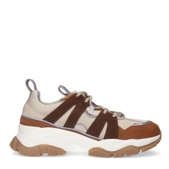 Beige Leren Sneakers Met Metallic Paarse Details^Sacha Flash Sale