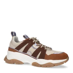 Beige Leren Sneakers Met Metallic Paarse Details^Sacha Flash Sale
