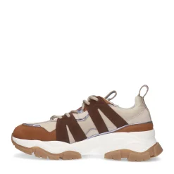 Beige Leren Sneakers Met Metallic Paarse Details^Sacha Flash Sale