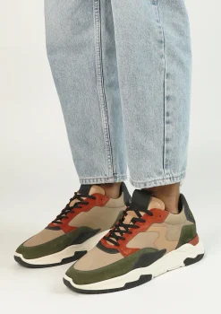 Beige Leren Sneakers Met Groene Details^Sacha Clearance