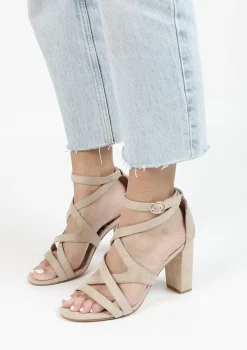 Beige Opengewerkte Sandalen Met Hak^Sacha Sale