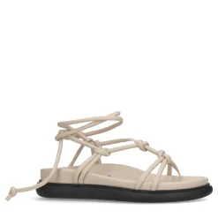 Beige Platte Sandalen Met Strikveters^Sacha Discount