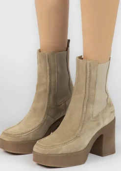 Beige Suede Chelsea Boots Met Plateau Hak^Sacha Cheap