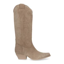 Beige Suede Cowboylaarzen Met Stiksels^Sacha Best Sale