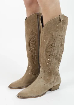 Beige Suede Cowboylaarzen Met Studs^Sacha Sale