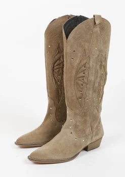 Beige Suede Cowboylaarzen Met Studs^Sacha Sale
