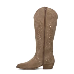 Beige Suede Cowboylaarzen Met Studs^Sacha Sale