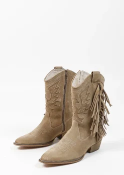 Beige Suede Cowboylaarzen Met Franjes^Sacha Flash Sale