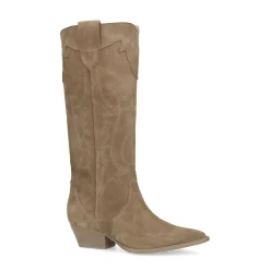 Beige Suede Cowboylaarzen Met Sierstiksels^Sacha Shop