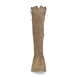 Beige Suede Cowboylaarzen Met Sierstiksels^Sacha Shop