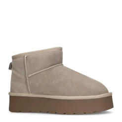 Beige Suede Enkelboots Met Plateau Zool^Sacha Shop