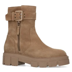 Beige Suede Enkellaarsjes Met Gesp^Sacha Outlet