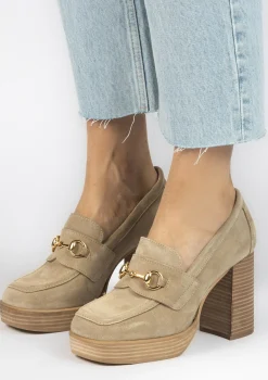 Beige Suede Loafers Met Hak^Sacha Cheap