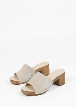 Beige Suede Muiltjes Met Houten Hak^Sacha Discount