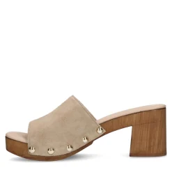 Beige Suede Muiltjes Met Houten Hak^Sacha Discount