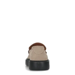Beige Suede Penny Loafers Met Zwarte Zool^Sacha Fashion