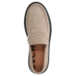 Beige Suede Penny Loafers Met Zwarte Zool^Sacha Fashion