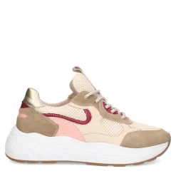 Beige Suede Sneakers Met Roze Details^Sacha Online