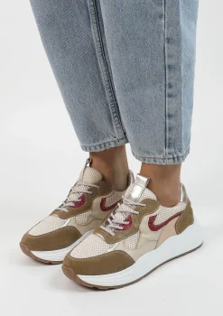 Beige Suede Sneakers Met Roze Details^Sacha Online
