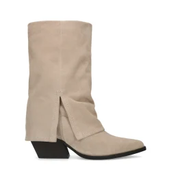 Beige Suede Western Enkellaarsjes Met Flap^Sacha Shop