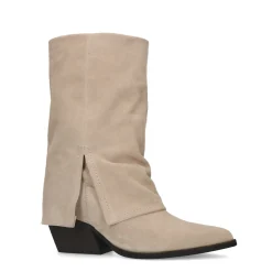Beige Suede Western Enkellaarsjes Met Flap^Sacha Shop