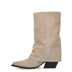 Beige Suede Western Enkellaarsjes Met Flap^Sacha Shop