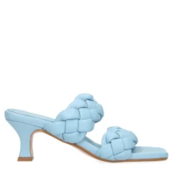 Blauwe Leren Muiltjes Met Gevlochten Banden^Sacha Sale