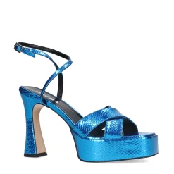 Blauwe Metallic Platform Sandalen Met Hak^Sacha Hot