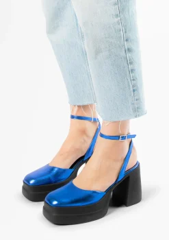 Blauwe Metallic Pumps Met Plateau Hak^Sacha Discount