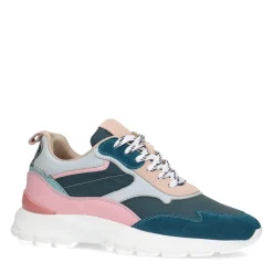 Blauwe Suede Sneakers Met Roze Details^Sacha Hot