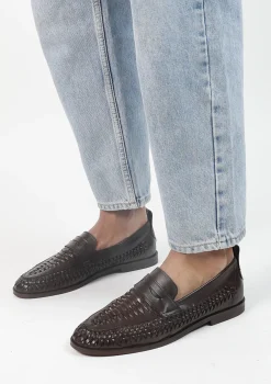 Bruine Gevlochten Leren Loafers^Sacha New