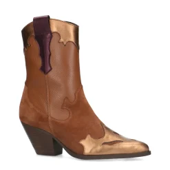 Bruine Leren Cowboylaarzen Met Brons Metallic Details^Sacha Discount