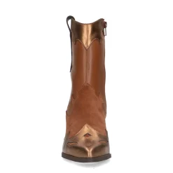 Bruine Leren Cowboylaarzen Met Brons Metallic Details^Sacha Discount