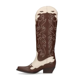 Bruine Leren Cowboylaarzen Met Witte Sierstiksels^Sacha Best Sale