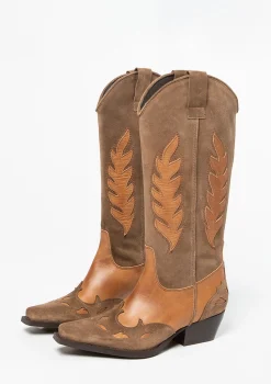 Bruine Suede Cowboylaarzen Met Cognac Details^Sacha Flash Sale