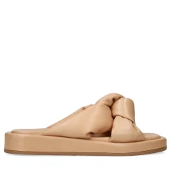 Camel Leren Slippers Met Knoop Detail^Sacha Store