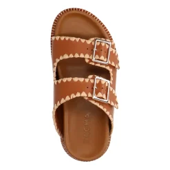 Camel Leren Slippers Met Gespen^Sacha Best Sale